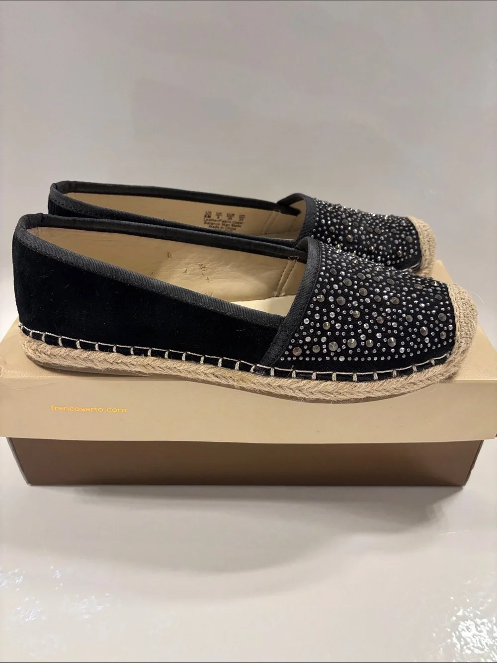 Franco Sarto Black Crystal Espadrille Flats